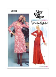 2000 v 1549 VOGUE FURSTENBERG  REPRO 1976 FRONT WRAP TIE LONG SLEEVE DRESS LENGTHS PATTERN  6-14 New